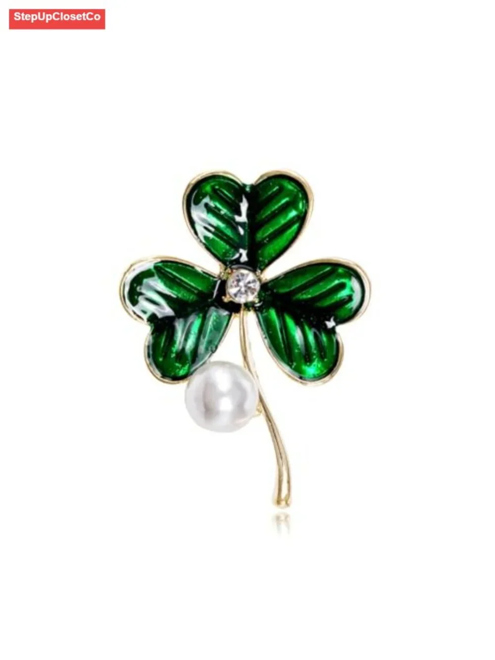 St. Patrick's Day Shamrock Brooch Rhinestone Crystal Enamel Pin Unisex